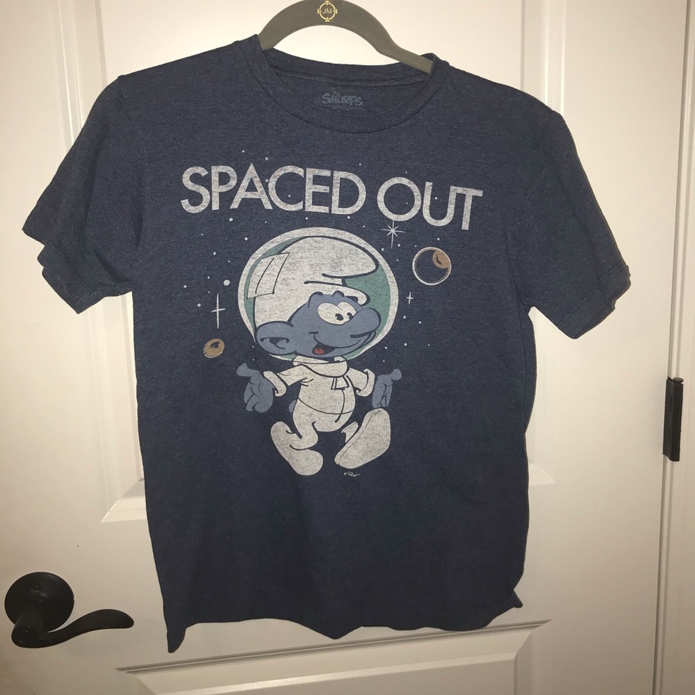Men’s t-shirt size SMALL Smurfs spaced out blue
